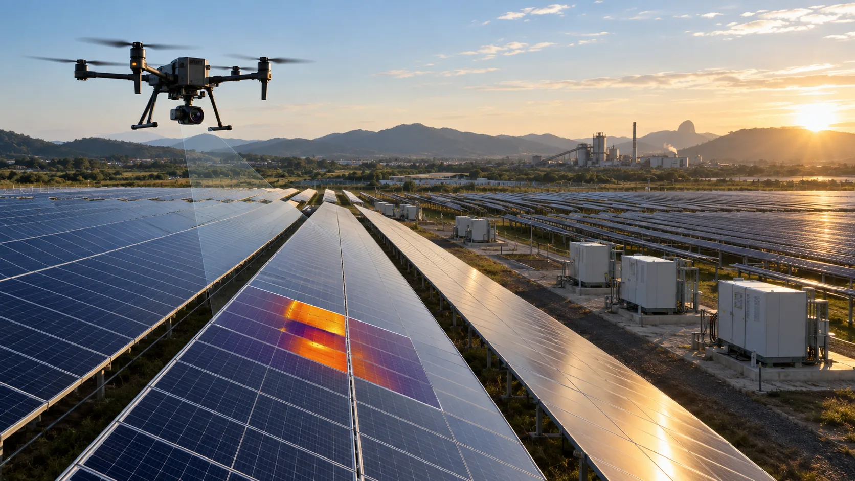 Inspeção termográfica de usina solar com drone